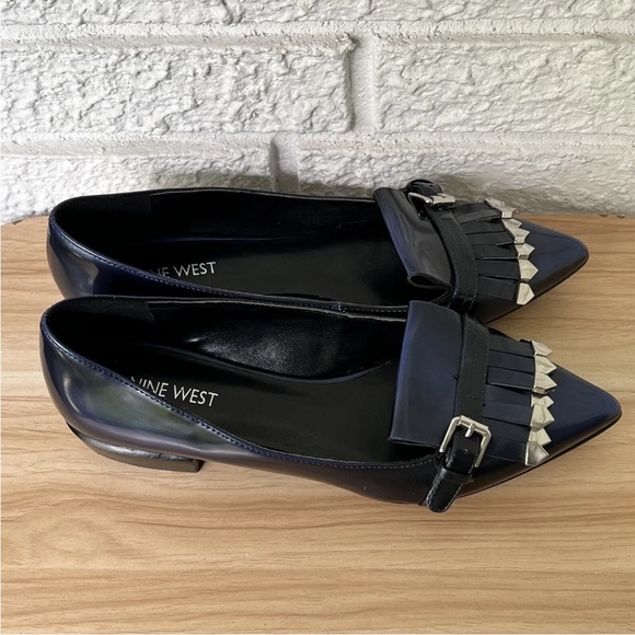 NINE WEST Pointed Tassel Flats Shoes Women's 7 Toe Loafers Blue Patent Leather - Picture 13 of 15